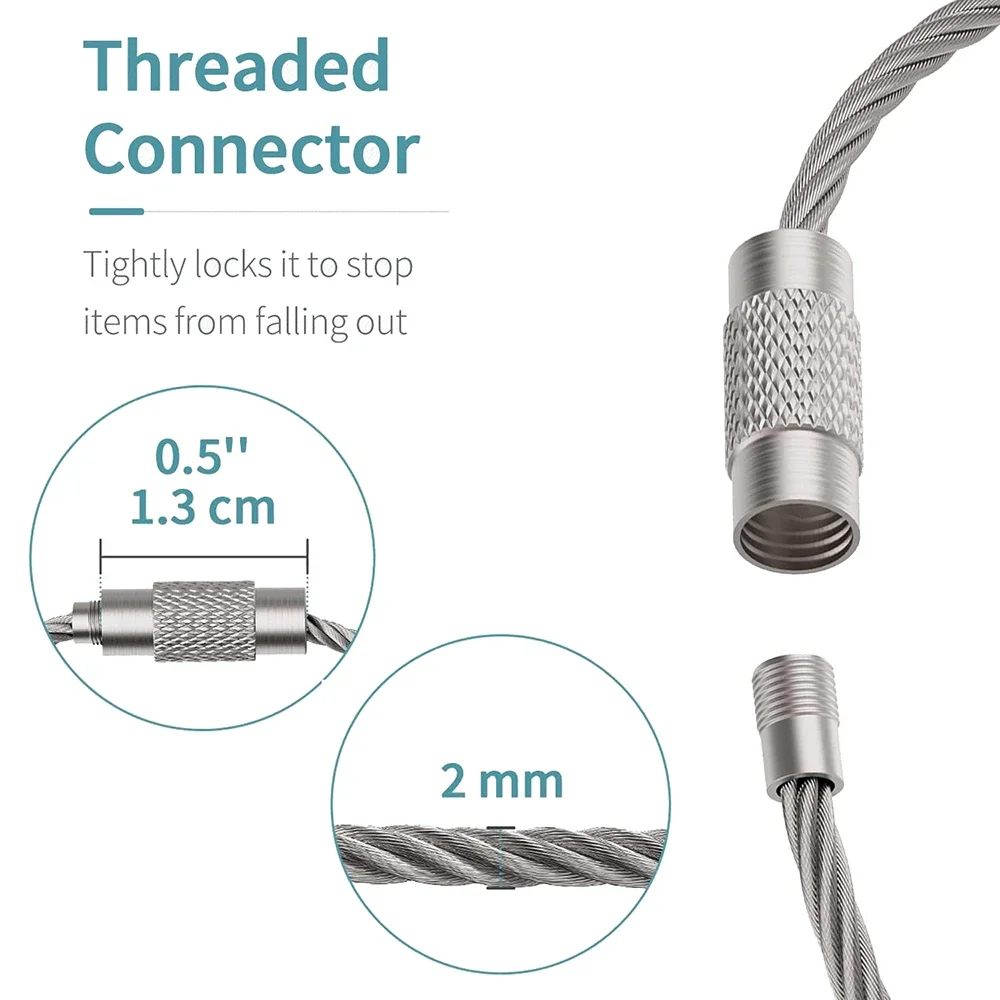 100pc Stainless Steel Wire Keychain Ring Key Keyring Circle Rope Cable Loop Outdoor Camp Luggage Tag Screw Lock Gadget Wholesale