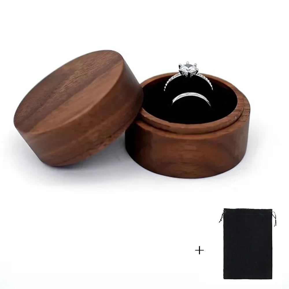 Customized Walnut Wood Round Ring Box with Clear Cover - Free Name and Date Engraving