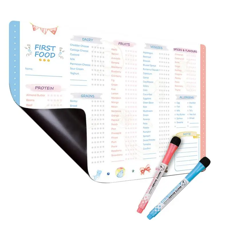 Reusable First Foods Tracker Checklist Refrigerator Magnetic Baby First Foods Checklist Repeatable Baby Feeding Chart