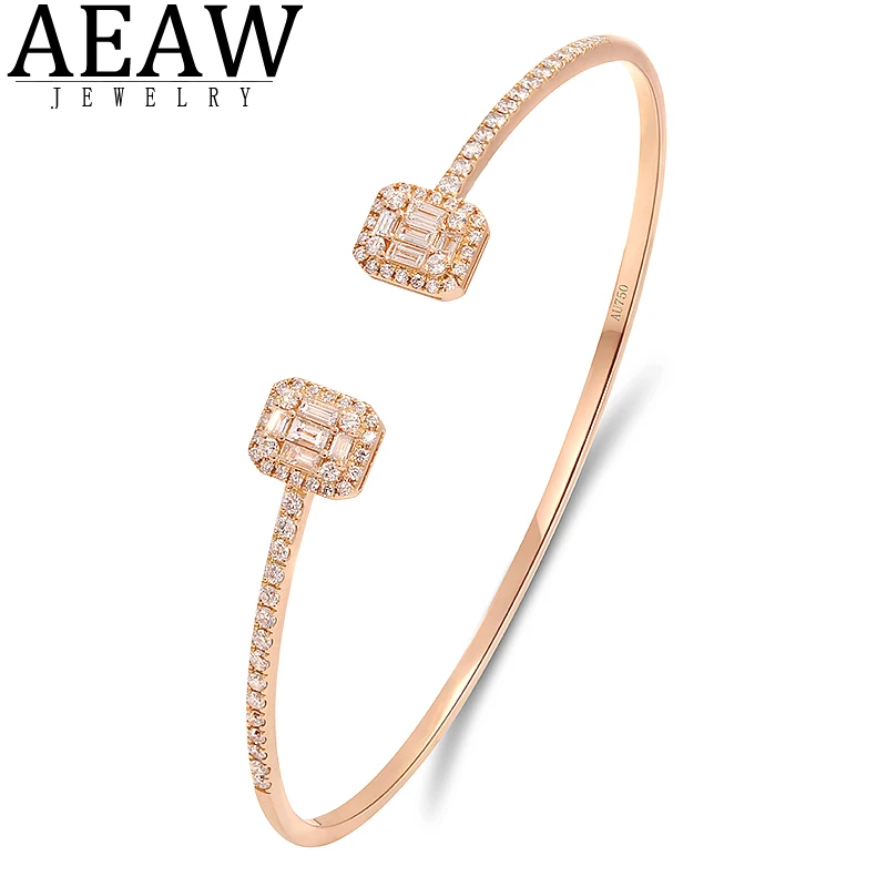 AEAW 솔리드 18K 옐로우 골드, 1.08ct 리얼 다이아몬드, 여성용 매력 뱅글 팔찌, 로맨틱 약혼 파티 선물
