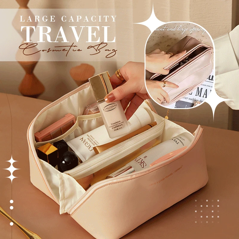 Large Leather Travel Cosmetic Bag For Women Cosmetic Organizer  High-Capacity Makeup Bags Storage Pouch Female Makeup Case Tool _ -  AliExpress Mobile