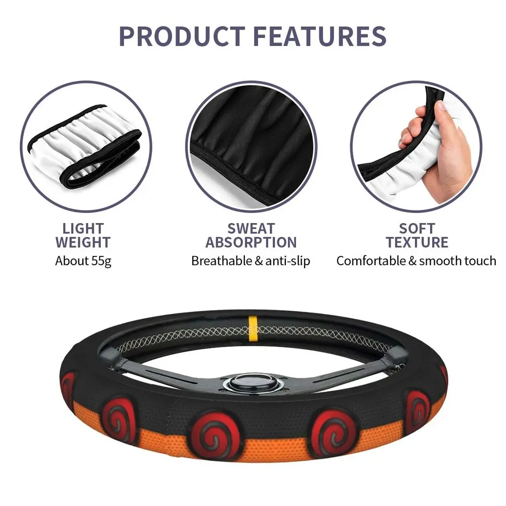 Naruto Uzumaki Steering Wheel Cover – Universal 37–38cm Car Accessory