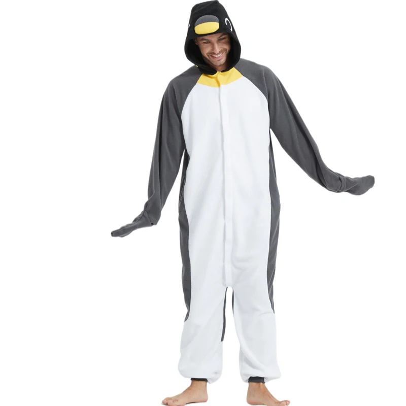 Adult unisex animal pengu cosplay game costume kigurumi one piece pajamas halloween christmas party hooded cartoon pajamas