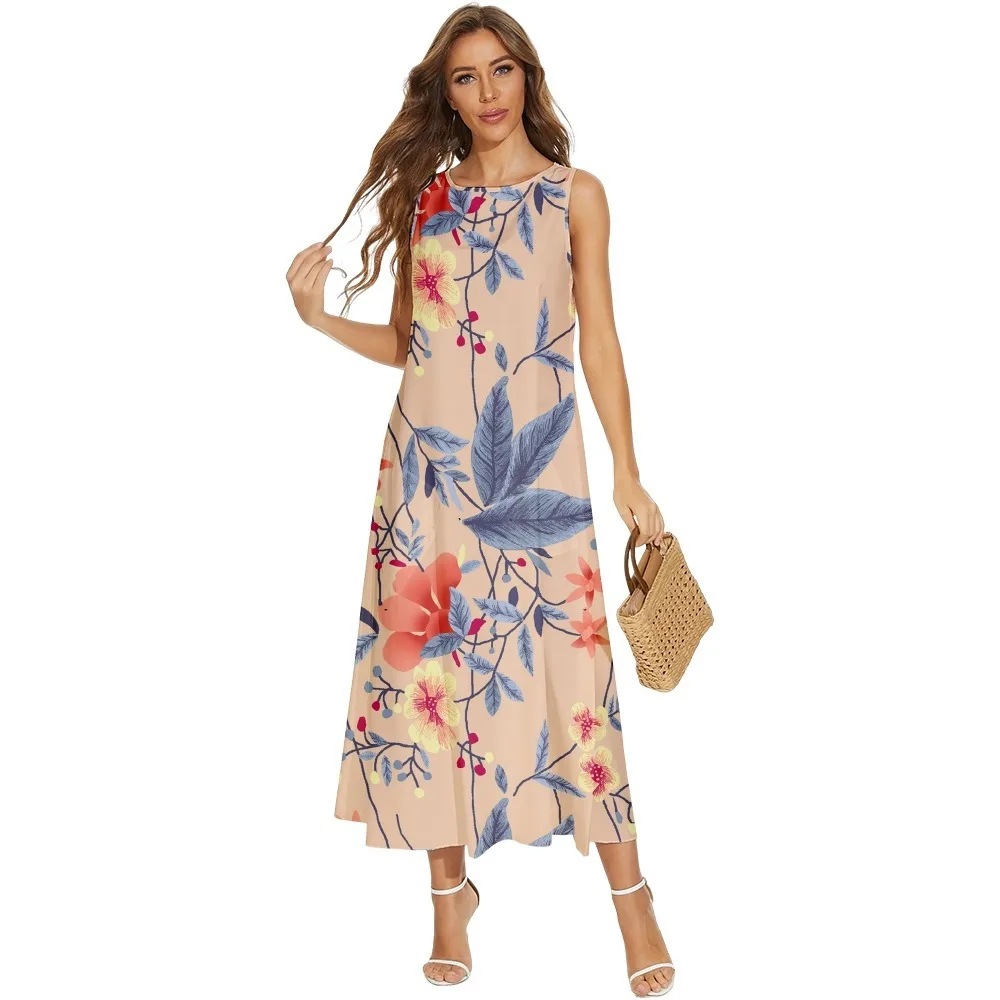 

Женское пляжное длинное платье без рукавов, платье с цветочным принтом и карманами, праздничная одежда, весна-лето
