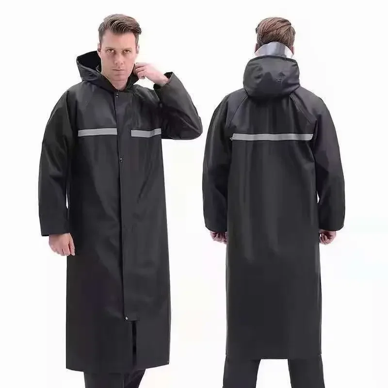 Mode Lange Regenbui Proof Waterdichte Regenjas Voor Mannen Dames Dikke Wandelen Outdoor Capuchon Regenjas Met Reflecterende Strip