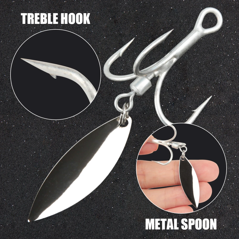 Spinpoler Bladed Treble Hooks With Willow Blade Replacement Bladed