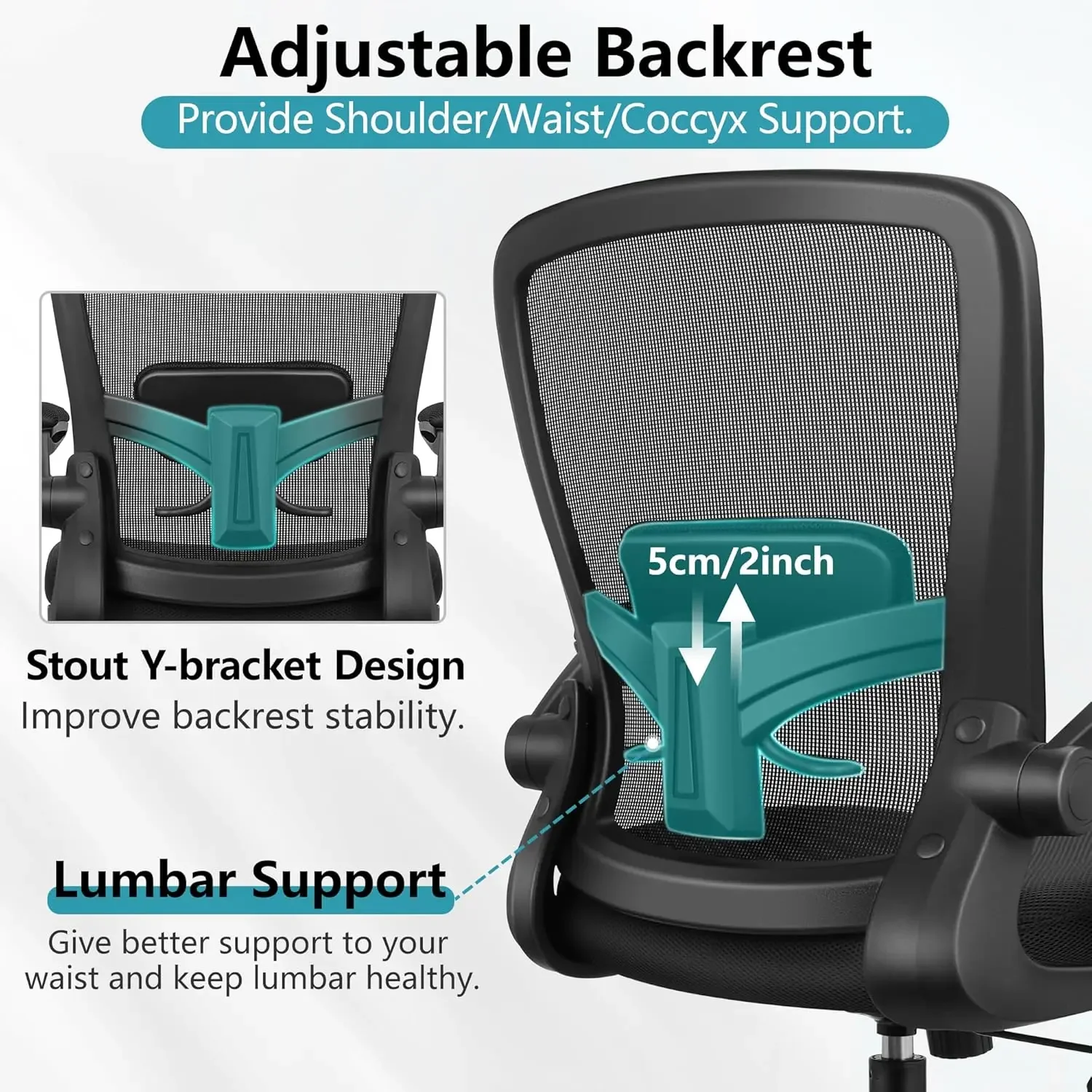 New2025-Office Chair, Ergonomic Desk Chair Breathable Mesh Chair with Adjustable High Back Lumbar Support Flip-up Armrests