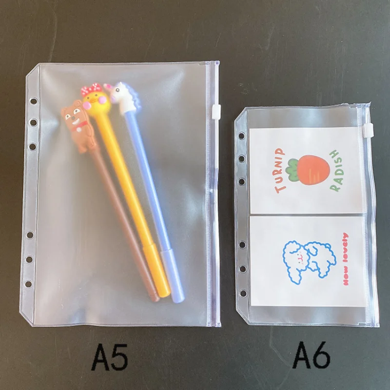 5PcsA5A6A7BinderPocketsTransparentPVC6HoleBinderPocketsZip