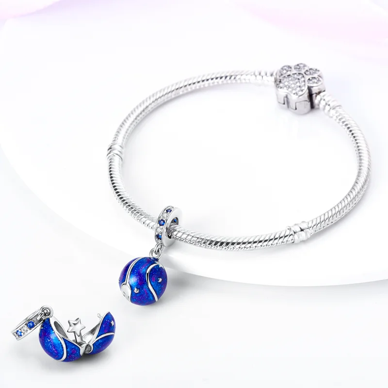 Shiny Magic Eye 100% 925 Sterling Silver Dazzling Blue Zircon Charms Original Fit Pandora Bracelet DIY Jewelry Making PAC1002