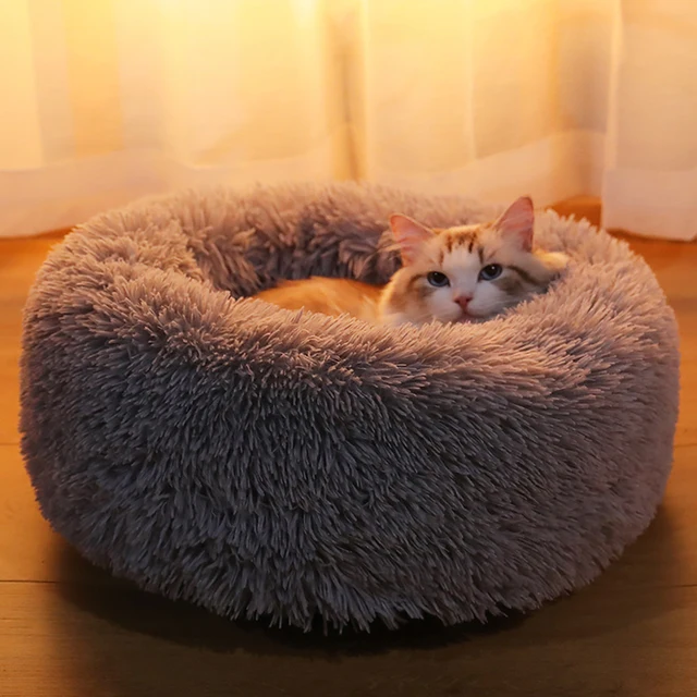 Kimpets Round Cat Bed Dog Pet Bed Kennel Non-Slip Winter Warm Dog Kennel Sleeping Long Plush Soft Puppy Cushion Mat Cat Supplies 4