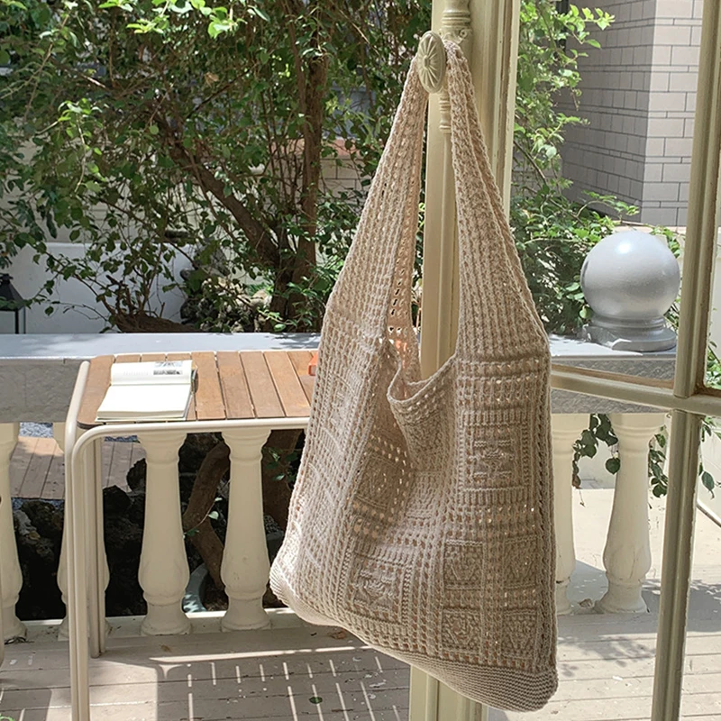 Large Capacity Crochet Bag Woven Hollow Knitting Handbags Fashion Shoulder Bags Women Summer Beach Shopping Tote