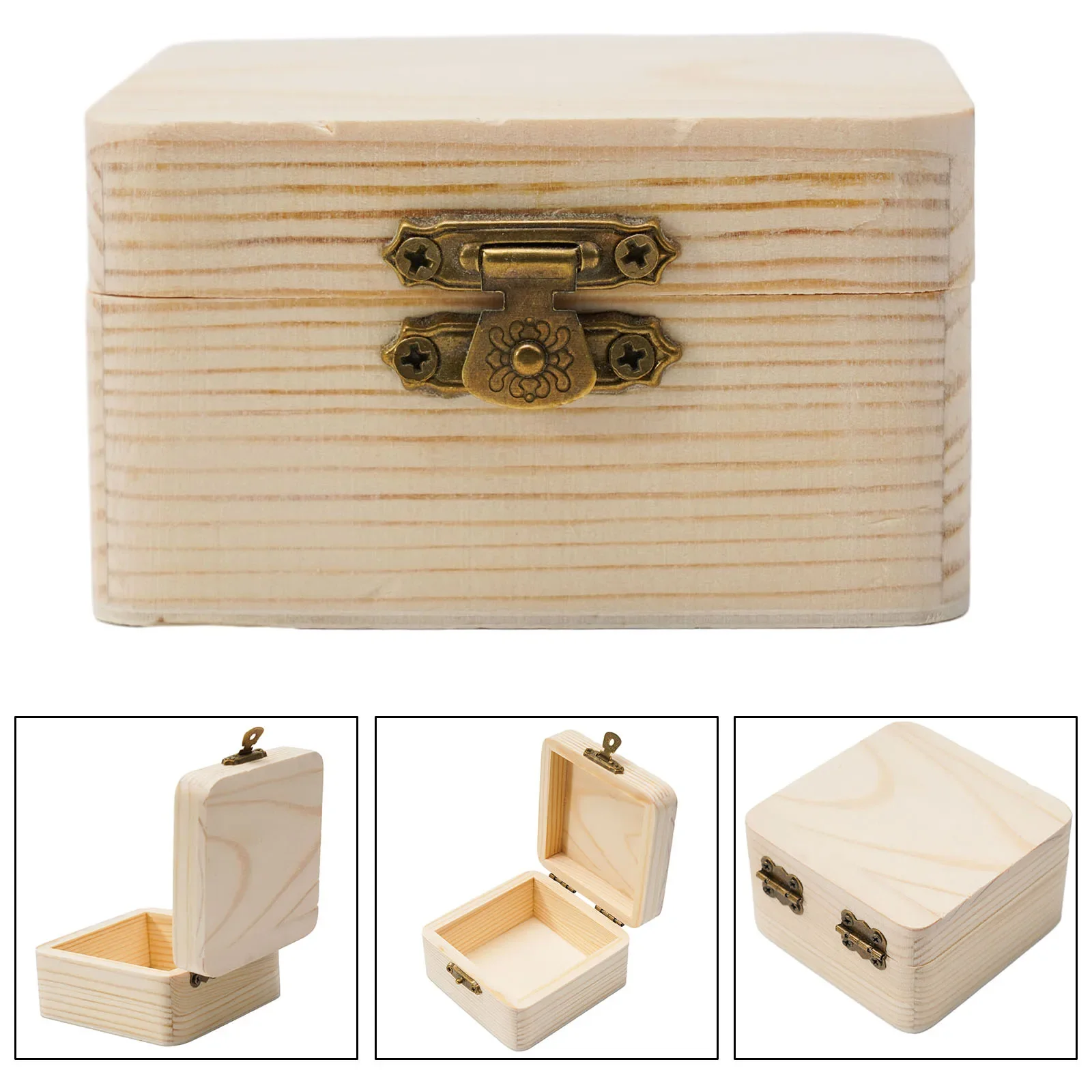 1pcs Wooden Storage Box Plain Natural Wooden Packing Box Storage Box Gift Box Plain Wood With Lid Multifunction Hinged Boxes 5