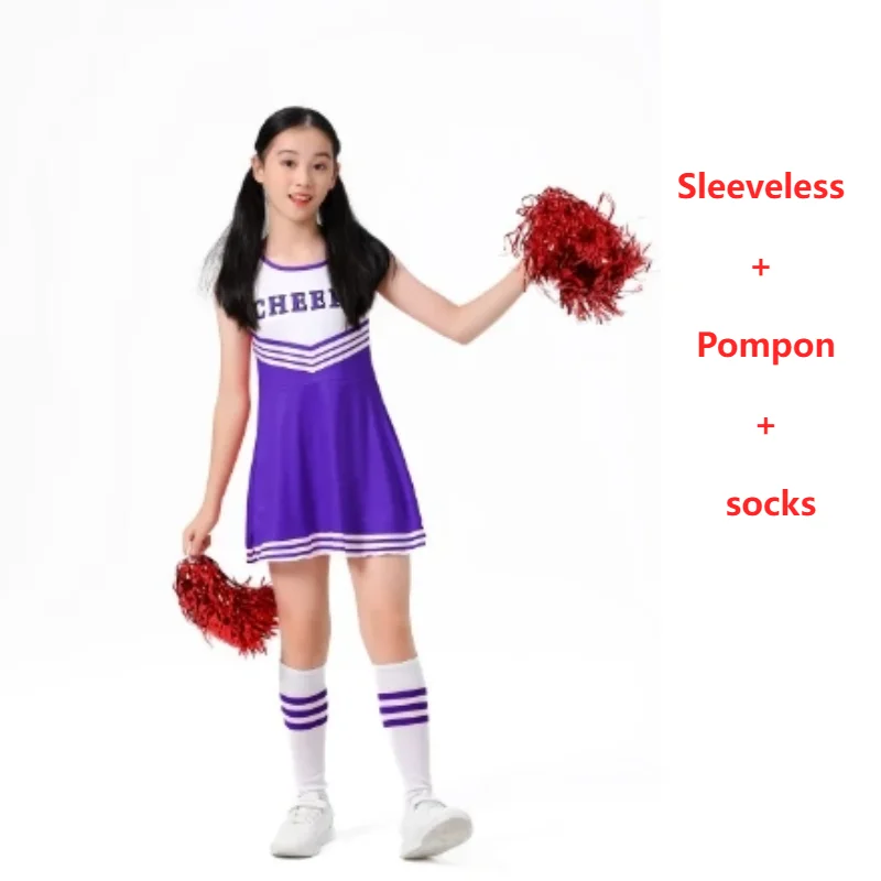 Spódnica Cosplay dla dzieci w stylu cheerleaderek z mała piłka pięciokolorową spódnicą Cosplay bez rękawów