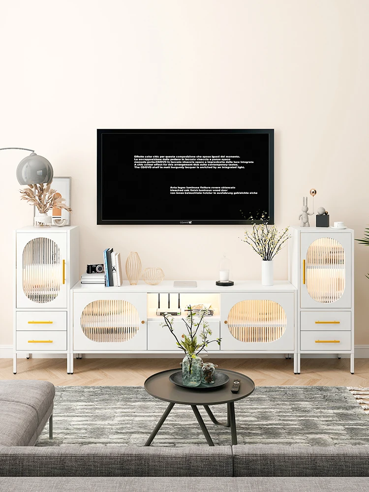 

Nordic wrought iron TV cabinet coffee table combination Changhong glass floor-to-wall simple modern luxury
