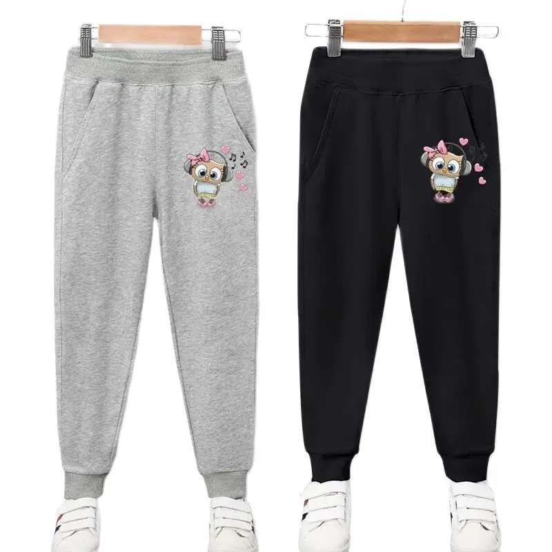 الفتيات الكرتون البومة طباعة سراويل تقليدية ربيع الخريف الرياضة في الهواء الطلق مرونة الخصر بنطال أولادي للأطفال