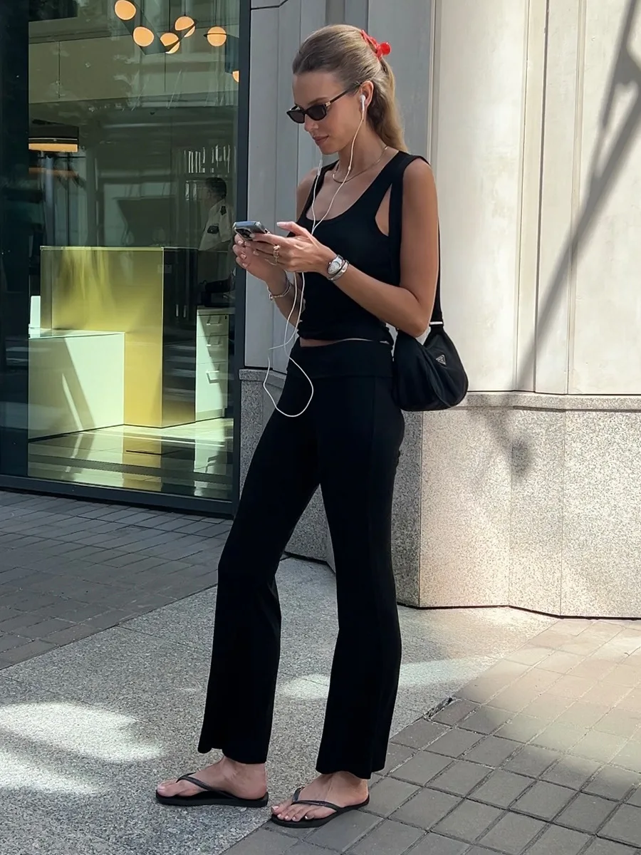 Bornladies Women's 2025 Autumn New Solid Color Tank Top Pants Set Slim Fit Stretchy Casual Two Piece Outfit