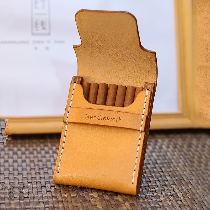 

Handmade High-Grade Cowhide Wooden Cigarette Case, Compression, Ultra-thin, Retro, Solid Wood, Cigarette Accessories, Men's Gift