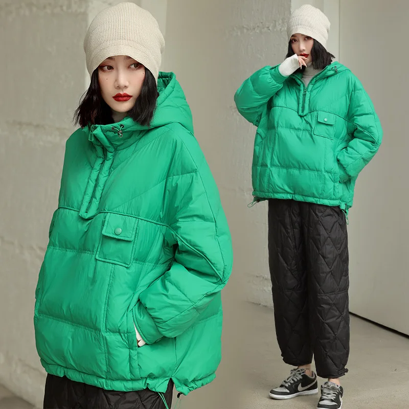 Women's Sweater Pullover New Loose Fat Thin Short Duck Down Jacket Outdoor Trekking Travel Camp Skiing Warm Coat Tooling Outer
