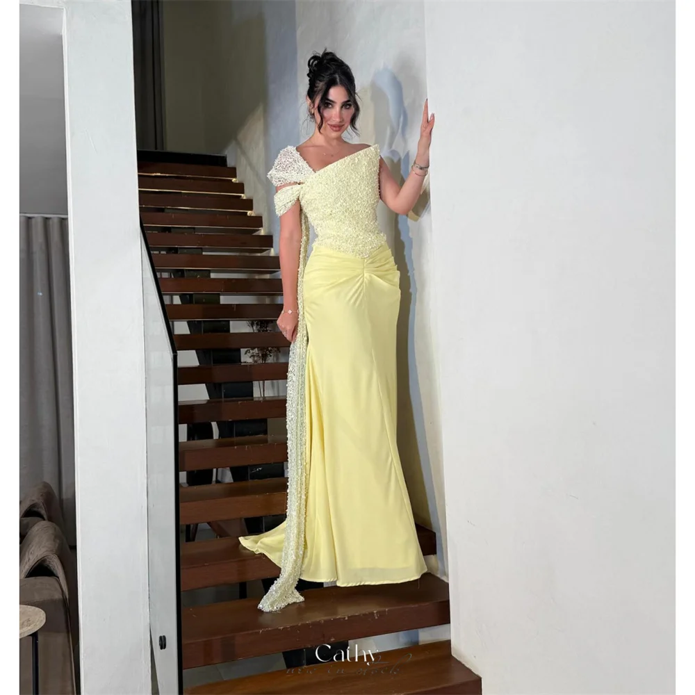 Cathy Customized Yellow One Shoulder Shiny Sequins Prom Dresses Mermaid  Sleeveless vestidos de noiva Floor-Length Formal Evening - AliExpress 320