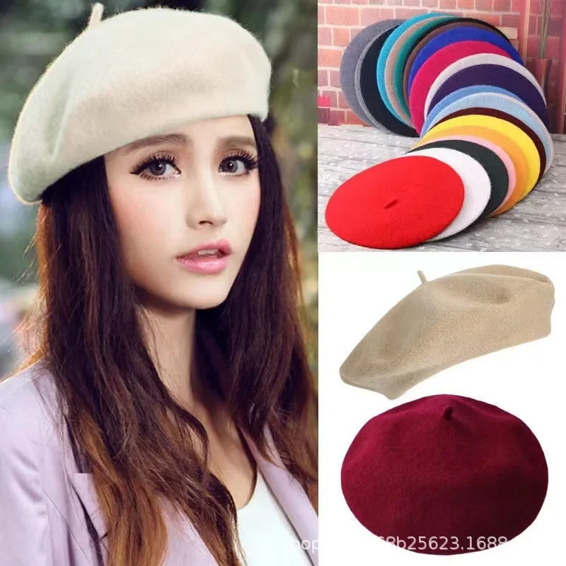 

Wool Beret Female Autumn/Winter British Retro Versatile Autumn Candy Painter Octagonal Bud Hat