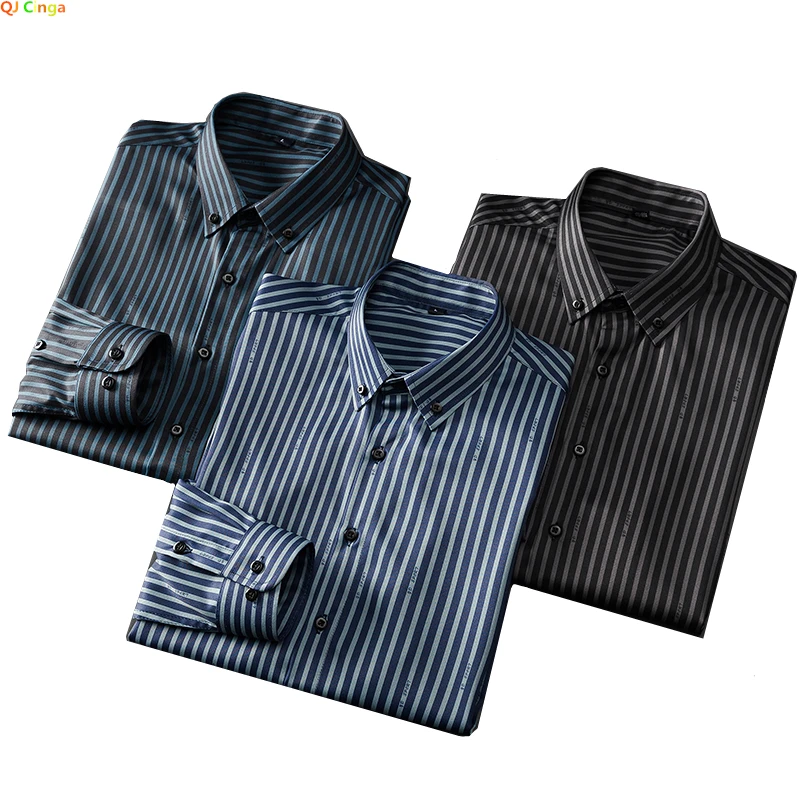 

Men's Long-sleeved Shirt Single-breasted Square Collar Striped Shirts Men Fashion Slim Camisa Male Chemise