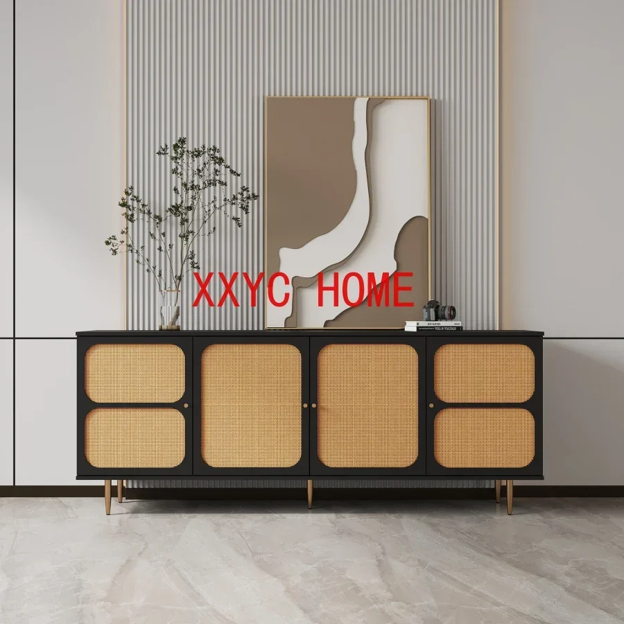 Rattan Sideboard et Cabinet, Kitchen Storage Cabinet Console Table with Adjustable Shelves