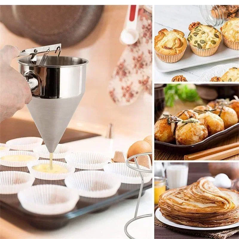 1pcs Stainless Steel Funnel Dispenser with Rack Cupcake Pancake Batter Maker Octopus Fish Ball Home Kitchen Baking Tools Baking