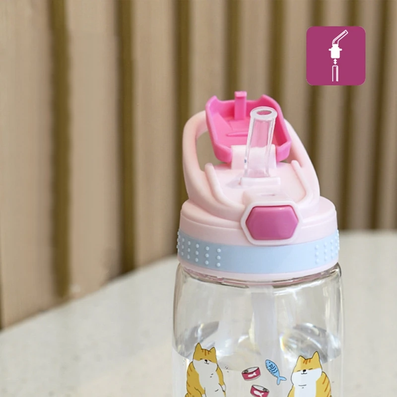 Cartoon Children'S Water Bottle With Straw Leakproof Press Button Easy Open Water Bottle Children'S Cups Kids Water Sippy Cup