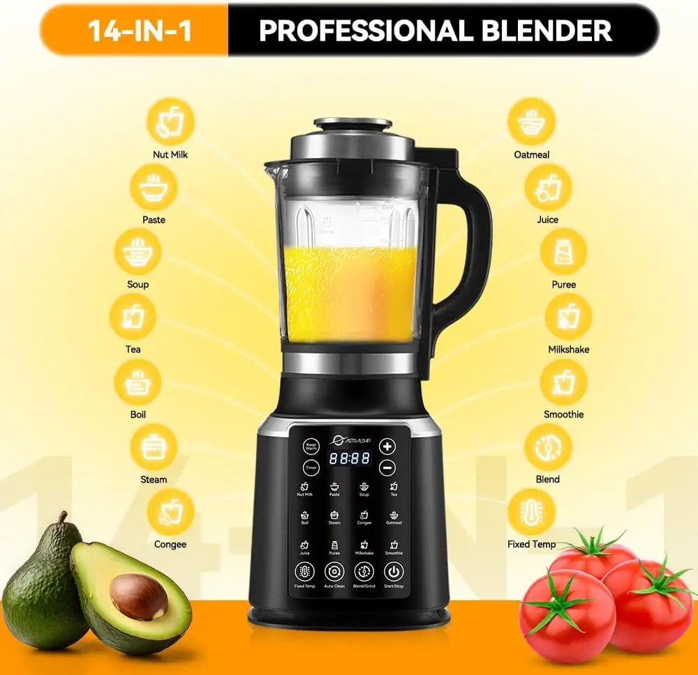 Ash01-B Blenders For Kitchen With Heating, 1200W Adjustable 26000-60000Rpm High Speed Food Processors, Black Professional 4 Ash01-B Blenders For Kitchen With Heating, 1200W Adjustable 26000-60000Rpm High Speed Food Processors, Black Professional 4