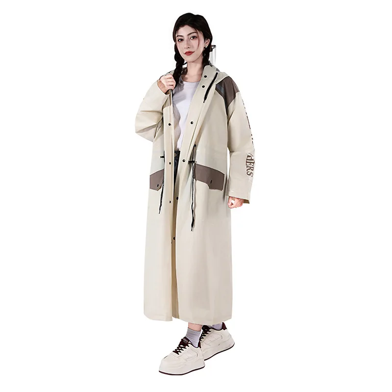 Women's Waist-Cinching Long Raincoat Poncho