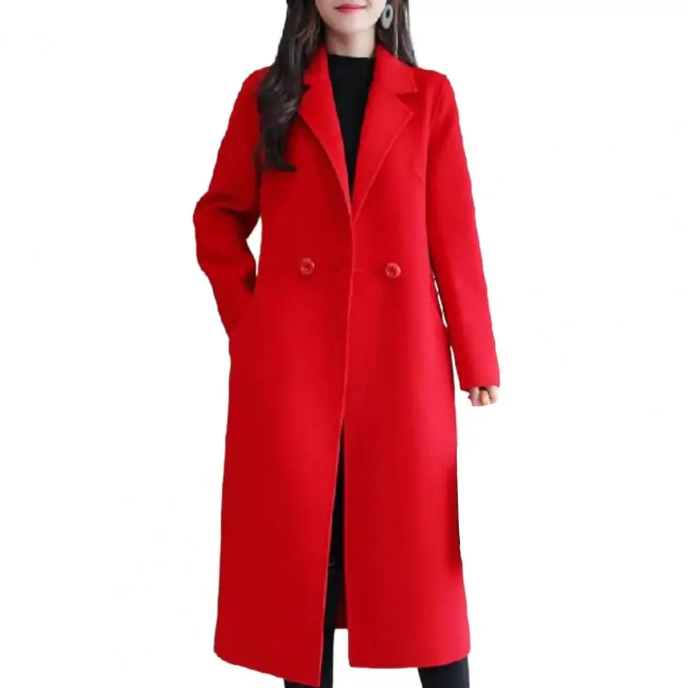 

Women Woolen Coat Stylish Women's Woolen Coat Lapel Long Sleeve Two Buttons Pockets Autumn/winter Mid-length Cardigan Outwear