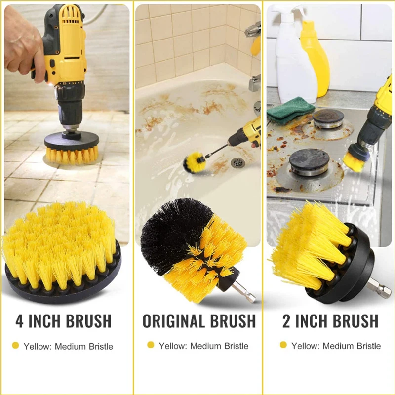 Electric Scrubber Brush Drill Brush Attachment Kit 3Pcs Cleaning For Carpet Glass Car Tires Nylon Brushes 2/3.5/4/5'' electric scrubber brush drill brush attachment set car cleaning tool