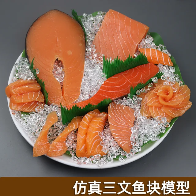 1pcs Simulated Sushi Model Simulated Salmon Fake Japanese Cuisine Simulated Salmon Slices Four Consecutive Pieces Food Model PVC 1