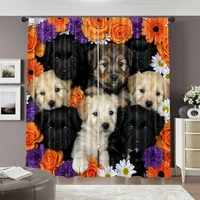 2pcs, spring summer Curtains With cute puppy print Yarn Curtains 100% Polyester Decorations Outdoor Perfect for digital printing 2