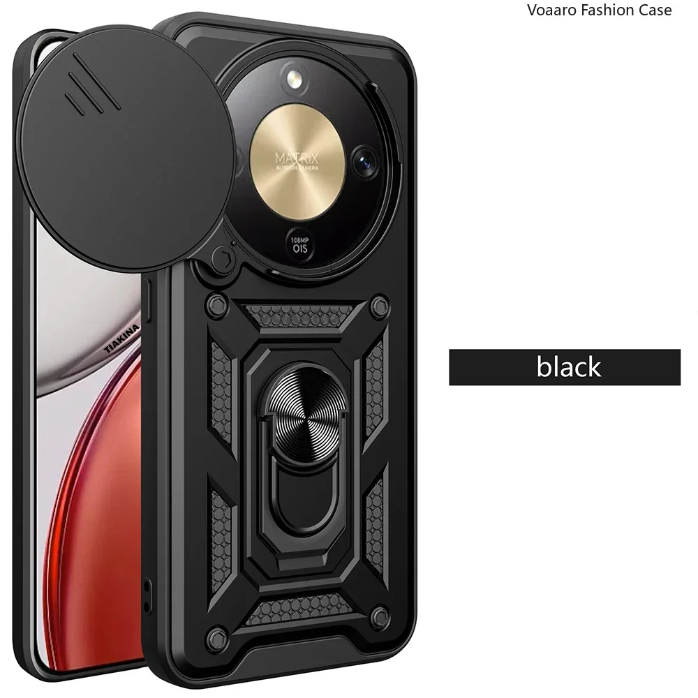 Magnetic Ring Stand Armor Case with Rotating Slide Lens Cover