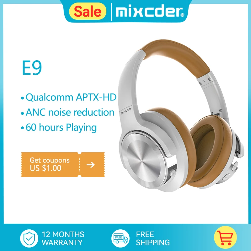 Беспроводные эргономичные наушники Mixcder E9 с активным шумоподавлением, Bluetooth 5,0, гарнитура с 60 часами воспроизведения, супер HiFi, глубокие басы