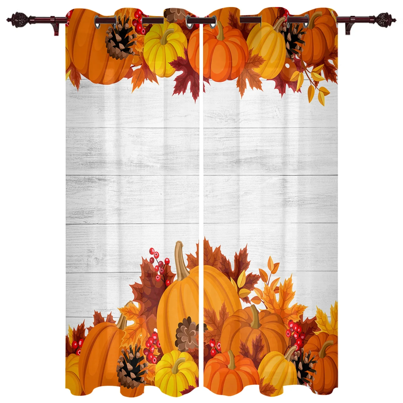

2Panels Thanksgiving Pumpkin Maple Leaf Curtains for Living Room Kitchen Window Curtain Luxury Curtains for Bedroom Kids Hook