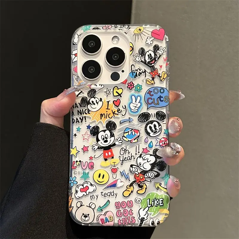 Disneys-funda de teléfono con Graffiti, carcasa anticaída para iPhone 16, 15, 14, 13, 12, 11, pro MAX, 7, 8Plus, XR, XS MAX, Y2K