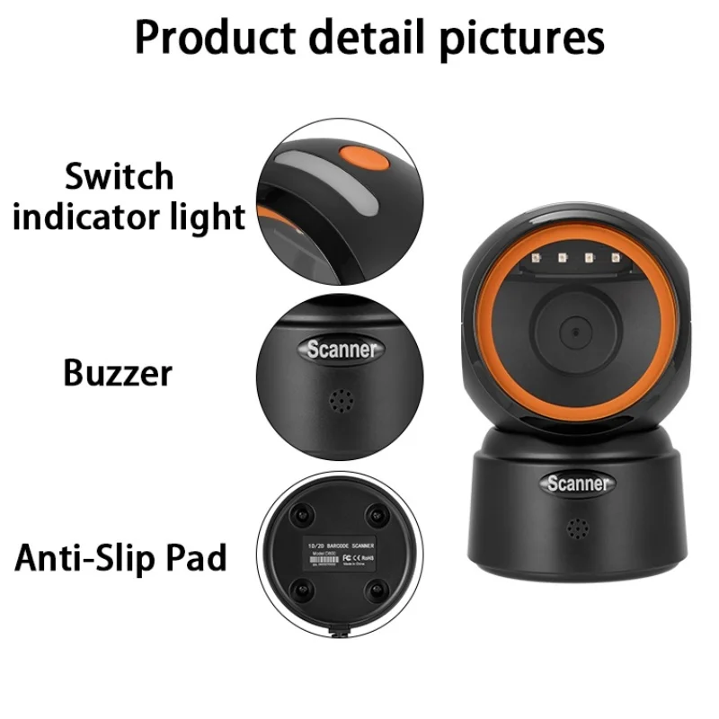 Desktop 1D 2D QR Barcode Scanner Wireless bluetooth Hands Free USB wired Barcode Reader for supermarket retail pharmancy
