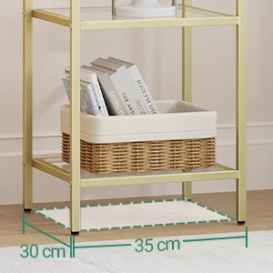 Bookshelf, 6-Tier Display Shelf, Exhibition Shelf, Tempered Glass, Standing Shelves, for Living Room, Bedroom, Gold