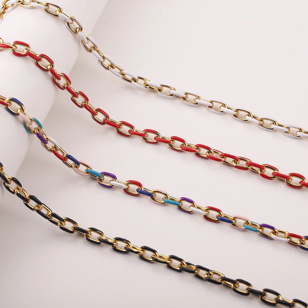

1M Stainless Steel Cuba Enamel Rolo Cable Link O Shape Thick Chain for Jewelry Making DIY Necklace Bracelet 18K Gold-Plate