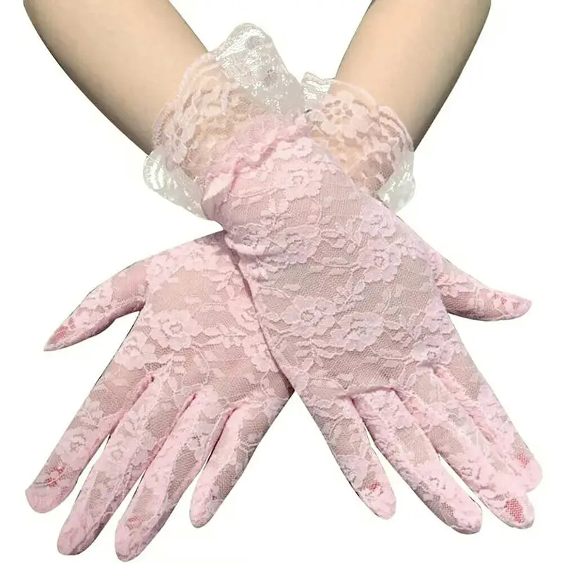 Women Sexy Lace Short Gloves Sunscreen Breathable Thin Soft Female Gloves multi-purpose Elegant Bride Gloves Full Finger Mittens