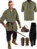 4 Pcs Halloween Men's Renaissance Costume Set Medieval Pirate Shirt Ankle Banded Pants Viking Belt Accessories 1