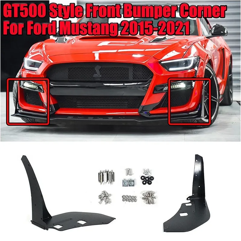 

A Pair Car Front Bumper For Ford Mustang GT500 Style 2015-2021 Corner Spoiler Winglet Splitters Matte Black Modified W AMPP