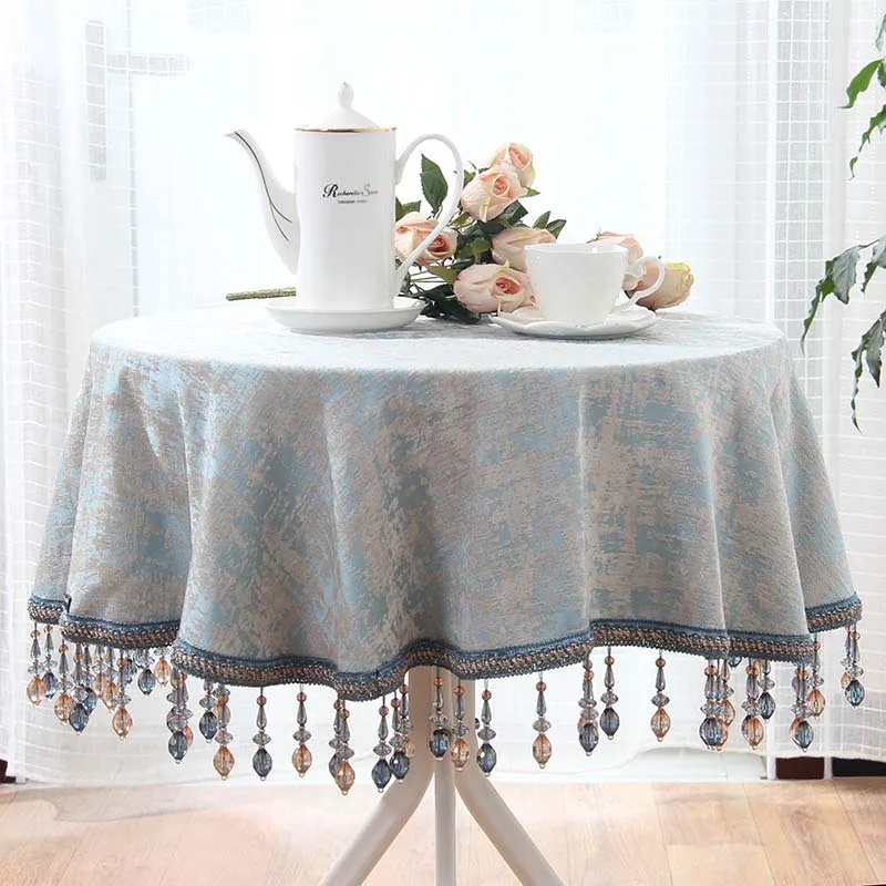 

Round Berg Crystal Tassel Table Cloth Chenille Square Ornament Dust Cover for Coffee Dining Table Wedding Decoration Tablecloth