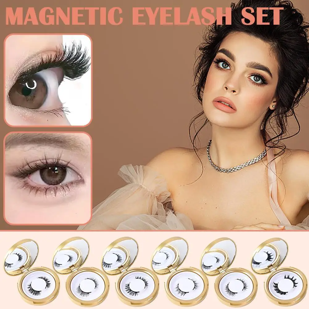 1 Pair 3D Natural With Reusable Magnetic False Eyelashes Portable Cosmetic Tool