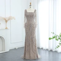 Luxury Dubai Green Mermaid Evening Dress Long Sleeves Square Neckline Arabic Women Wedding Party Dresses 163 1