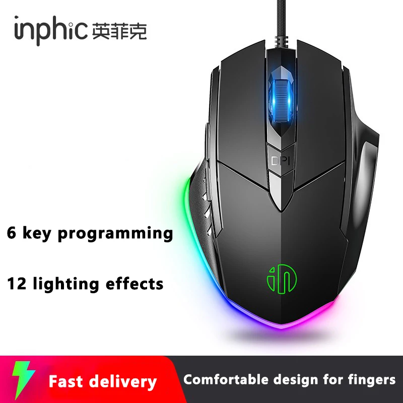 Wired Gaming Mouse Definição de Programação Macro de Botões Ajustar Dpi Silent Office Mouse Esports Inphy-w1