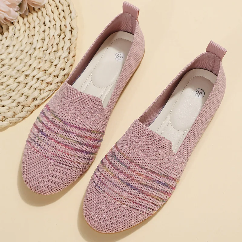 Women Slip on Flat Breathable Knitted Sneakers Women Spring Comfort Soft Sole Casual Shoes Woman Plus Size Slip on Walking Shoes 6