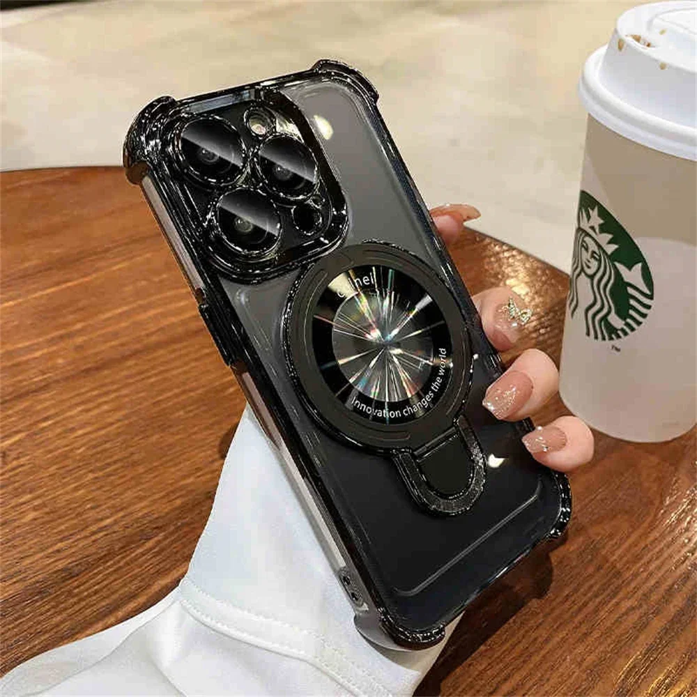 Luxury Plating Clear Magnetic Stand Shockproof Phone Case